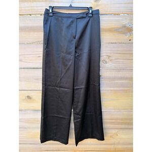 Signature by Larry Levine Black Satin Wide Leg Dress Pants Trousers Women Size 8